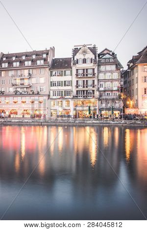 Lucerne, Chapel Bridge, Europe, Switzerland, Architecture ;lucerne, Switzerland - 02/13/2018 : Touri