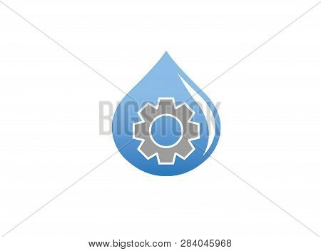 Pinion Gear Inside A Drop Of Water For Logo Design