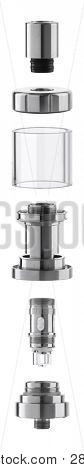 Vape atomizer components isolated on white background