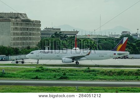 Manila, Philippines - Dec 4, 2018. An Airbus A321 Airplane Of Philippine Airlines Docking At Manila 