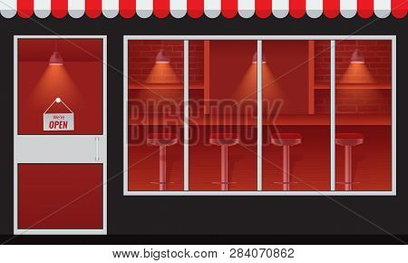 Cafe Or Restaurant Facede With Transparent Window.