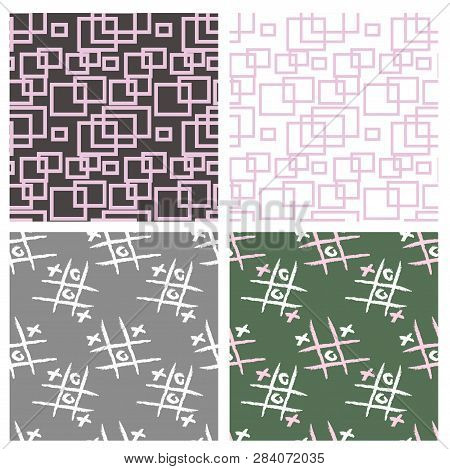 Four Decorative Seamless Patterns With Tic Tac Toe