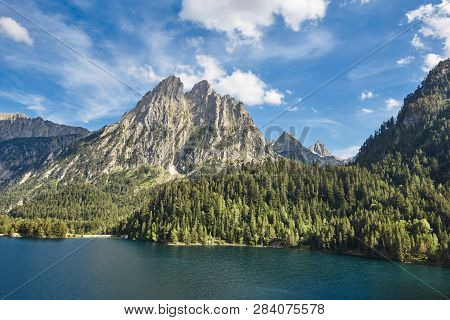 Aigues Tortes National Park Forest Landscape. Sant Maurici Lake. Spain