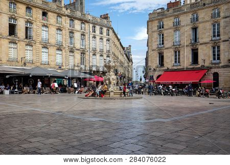 Bordeaux, France - September 9, 2018: Parliament Square Or Place Du Parlement . Historic Square Feat