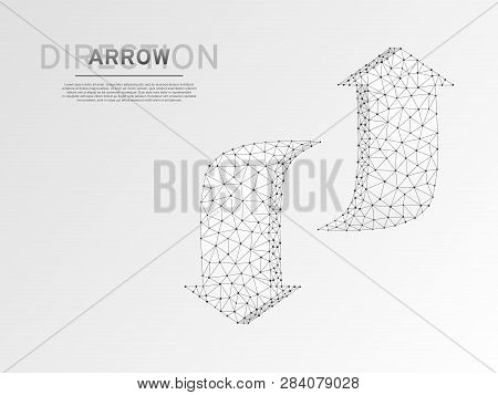 Crossroad Direction Two Ways Arrows Wireframe Digital 3d Illustration. Low Poly Crossway Choice Conc