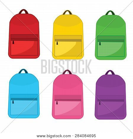Vector Colorful School Backpacks. Backpacks For Schoolchildren, Students, Travellers And Tourists. B