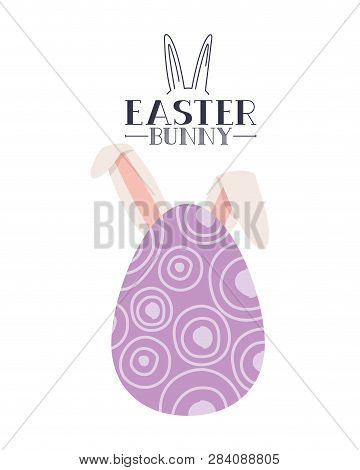 Easter Bunny Label With Egg And Rabbit Ears Icon Vector Illustration Desing