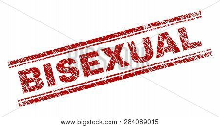 Bisexual Seal Print With Corroded Texture. Red Vector Rubber Print Of Bisexual Text With Scratched T