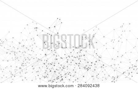 Gometric Plexus Structure Cybernetic Concept. Network Nodes Greyscale Plexus Background. Nodes And L
