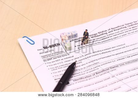 Photo Close Up Of Usa Tax Form Type W-8ben, Certificate Of Foreign Status Of Beneficial Owner For Un