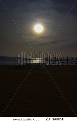 Pescara Seascape At Night With Full Moon