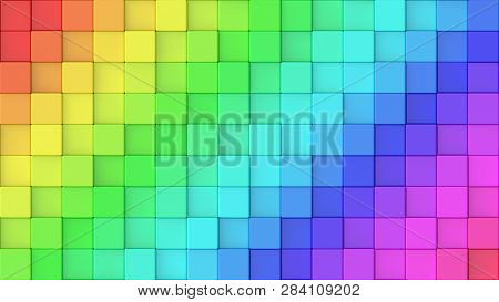 3d Rendered Texture Of Rainbow Coloured Cubes At Different Heights.