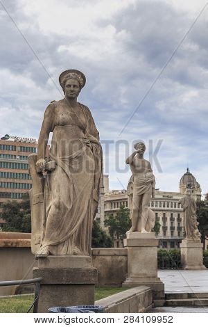 Barcelona, Spain - May 10, 2017: This Is A Sculpture-allegory Of Navigation By Sculptor Eusebi Arnau