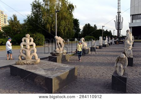 Moscow, Russia - June 29, 2018: Exhibition Of Sculptures Under The Open Sky In The Art Park 