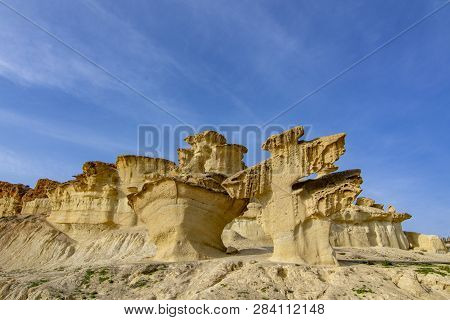 Interesting Shapes Created By Nature In Sandstone In Bolnuevo, Puerto De Mazarron, Murcia, Spain.