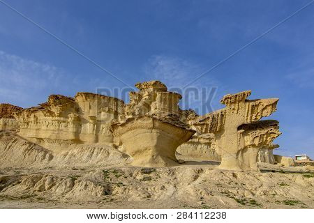 Erosion Rock Natural Formations In Bolnuevo, Spain.
