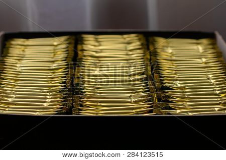 Tea Bags. Tea Bags Are Packaged In Foil. Box With Tea Bags.