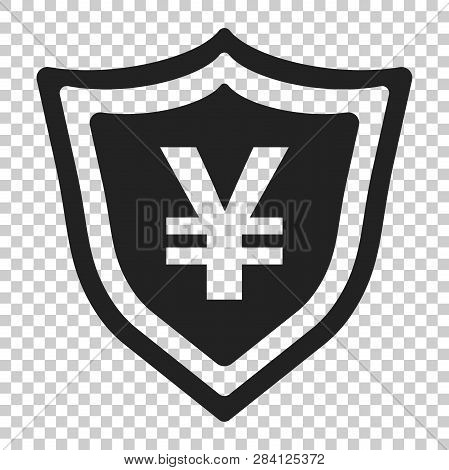 Yen, Yuan Shield Money Currency Vector Icon In Flat Style. Yen Coin Protection Symbol Illustration O