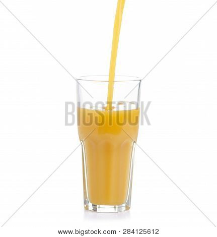 Fruit Multifruit Orange Mango Juice Pour On A White Background. Isolation