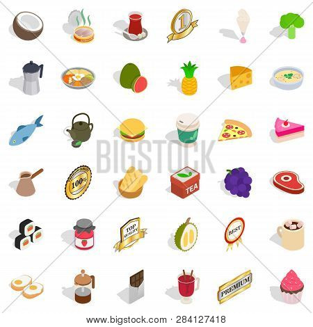 Drink Icons Set. Isometric Style Of 36 Drink Icons For Web Isolated On White Background