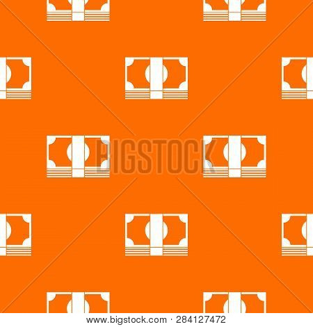 Swiss Franc Banknote Pattern Repeat Seamless In Orange Color For Any Design. Geometric Illustration