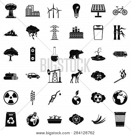 Eco Icons Set. Simple Style Of 36 Eco Icons For Web Isolated On White Background