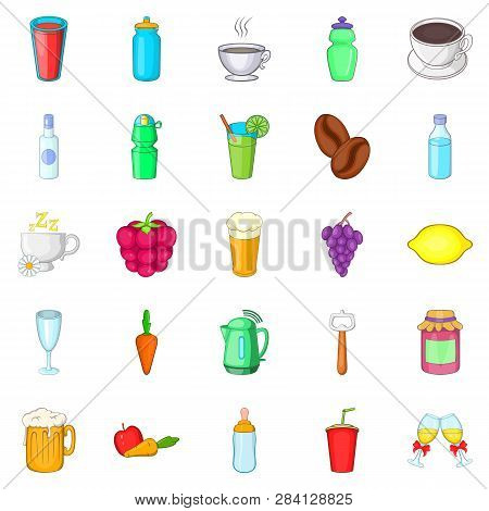 Drunkenness Icons Set. Cartoon Set Of 25 Drunkenness Icons For Web Isolated On White Background