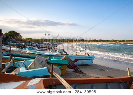 Yala,sri Lanka: January 28,2019: Yalla Fishing Village. Sunset In A Small Harbor In Yala National Pa