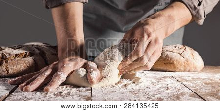 Chef Making Fresh Dough For Baking