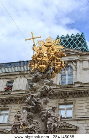 Vienna, Austria - June 27, 2015: Monumental Plague Column (pestsaule) On Graben Street. The Graben I