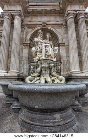 Vienna, Austria - June 27, 2015: The Albrecht Fountain Danubius And Vindobona In Vienna.