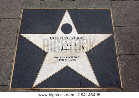 Vienna, Austria - June 27, 2015: The Star Of Giuseppe Verdi On The Boulevard Near State Opera In Vie