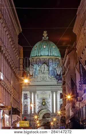 VIENNA, AUSTRIA - JULY 12, 2015: Kohlmarkt street with Hofburg Complex in downtown of Vienna in Austria