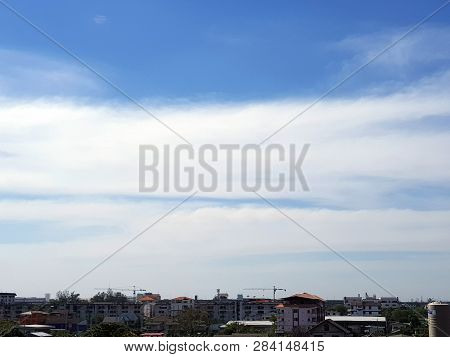 5 January 2019 Pathum Thani Thailand : Cityscape And Building Of City In White Clouds. Pathum Thani