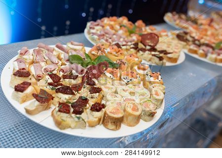 Close-up Of Meat Snacks On The Custard Pillow