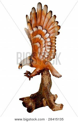 Wooden Eagle Statue Isolated On White
