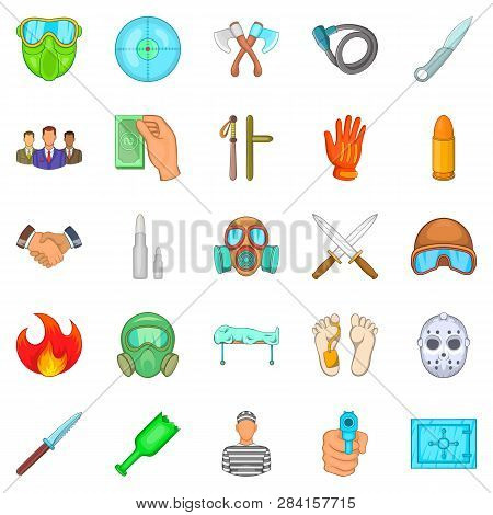Misdeed Icons Set. Cartoon Set Of 25 Misdeed Icons For Web Isolated On White Background