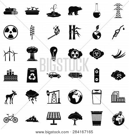 Ecology Icons Set. Simple Style Of 36 Ecology Icons For Web Isolated On White Background