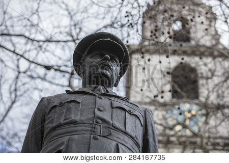 London, Greater London, 7th February 2019, Detail Of Statue To Commemorate Arthur Harris Of Bomber C