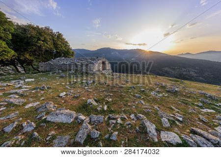 Sunrise In Kastro Village. Thassos Island, Greece