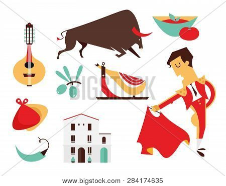 Vector Set Spain Icons Flat Modern Style Isolated
