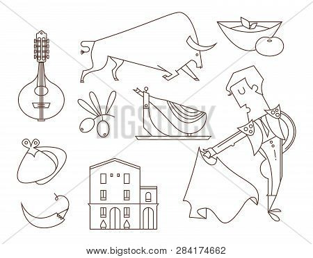 Vector Set Spain Icons Flat Modern Style Isolated