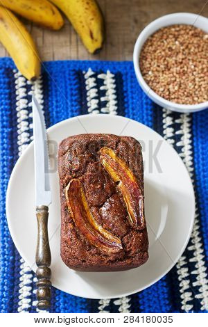 Homemade Buckwheat Banana Cake With Honey Glaze. Gluten Free Baking.