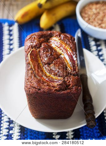 Homemade Buckwheat Banana Cake With Honey Glaze. Gluten Free Baking.
