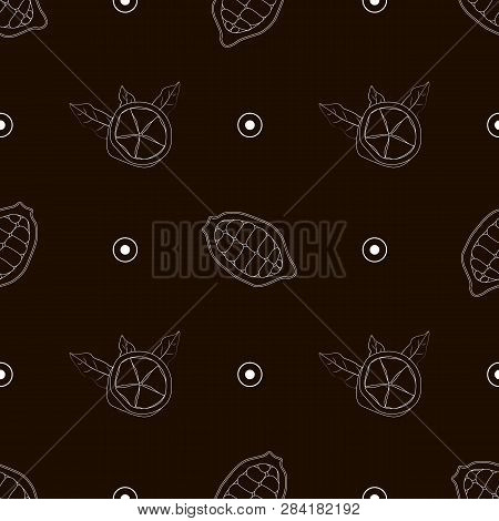 Vegetarian Eco Food Print. Cupuacu Cupuassu, Cupuazu Or Copoasu. Cacao Fruit Seamless Pattern