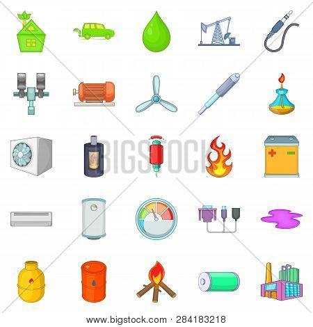 Nonrenewable Energy Icons Set. Cartoon Set Of 25 Nonrenewable Energy Icons For Web Isolated On White
