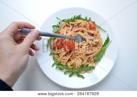 Spaghetti With Ham And Argula