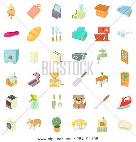 Comfortable Rest Icons Set. Cartoon Style Of 36 Comfortable Rest Icons For Web Isolated On White Bac