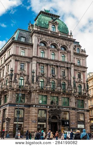 Vienna, Austria - April, 2018: The Beautiful Antique Palais Equitable Located At Stephansplatz