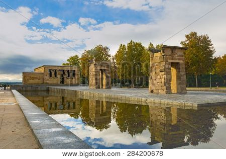 Egyptian Temple In Buen Retiro Park, Autumn In Madrid